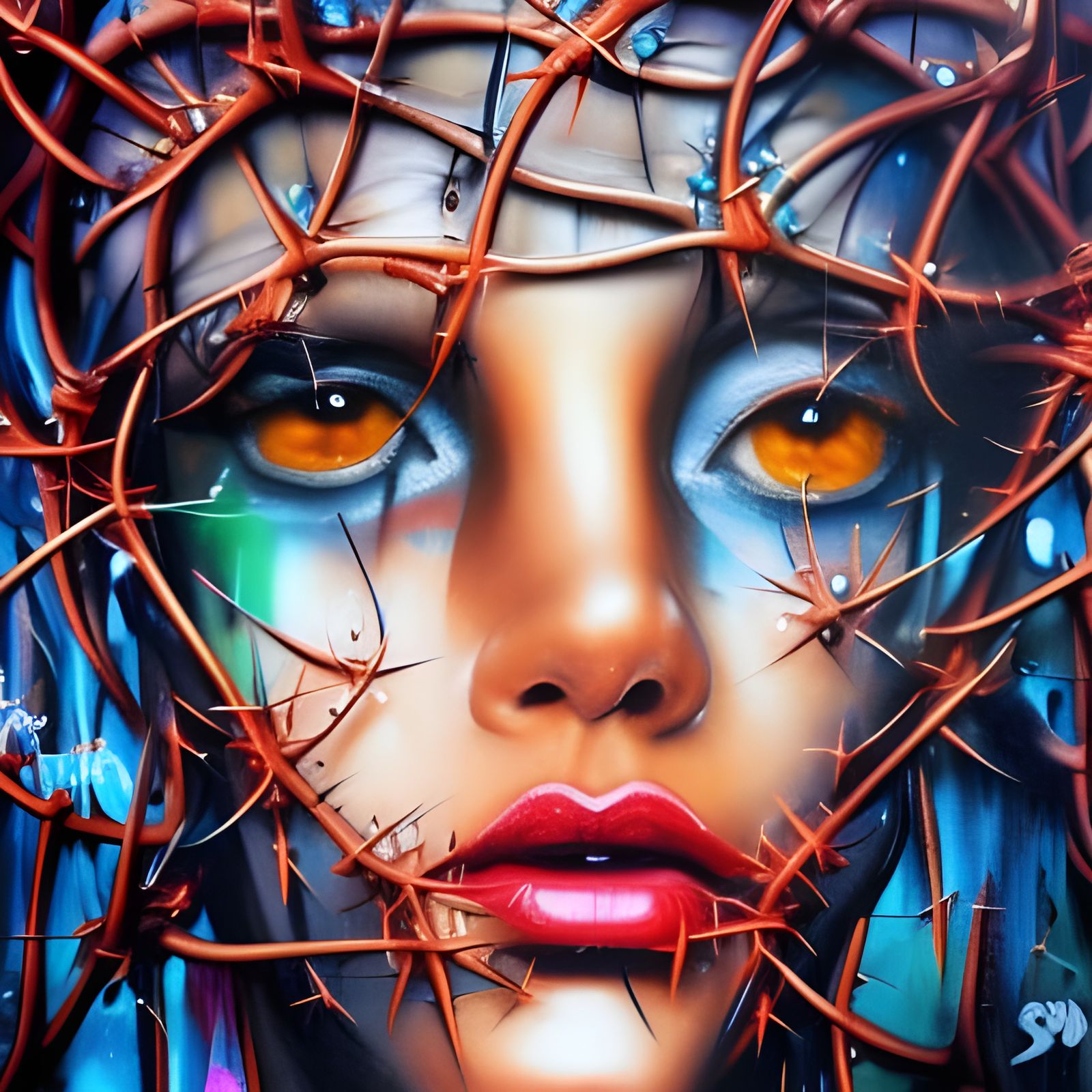 Elfin Queen with Crown of Thorns in Graffiti Art