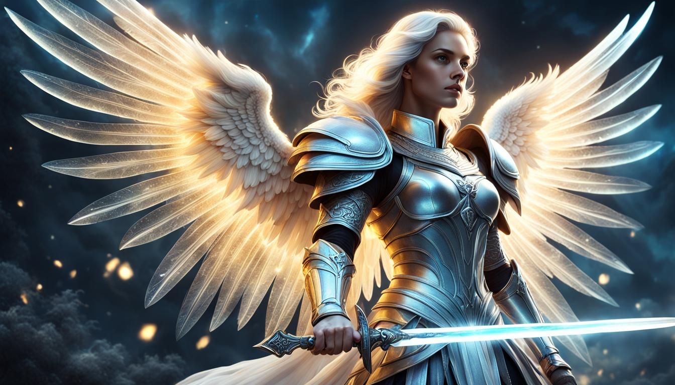 Mystical Guardian Angel with Sword in Fantasy Illustration