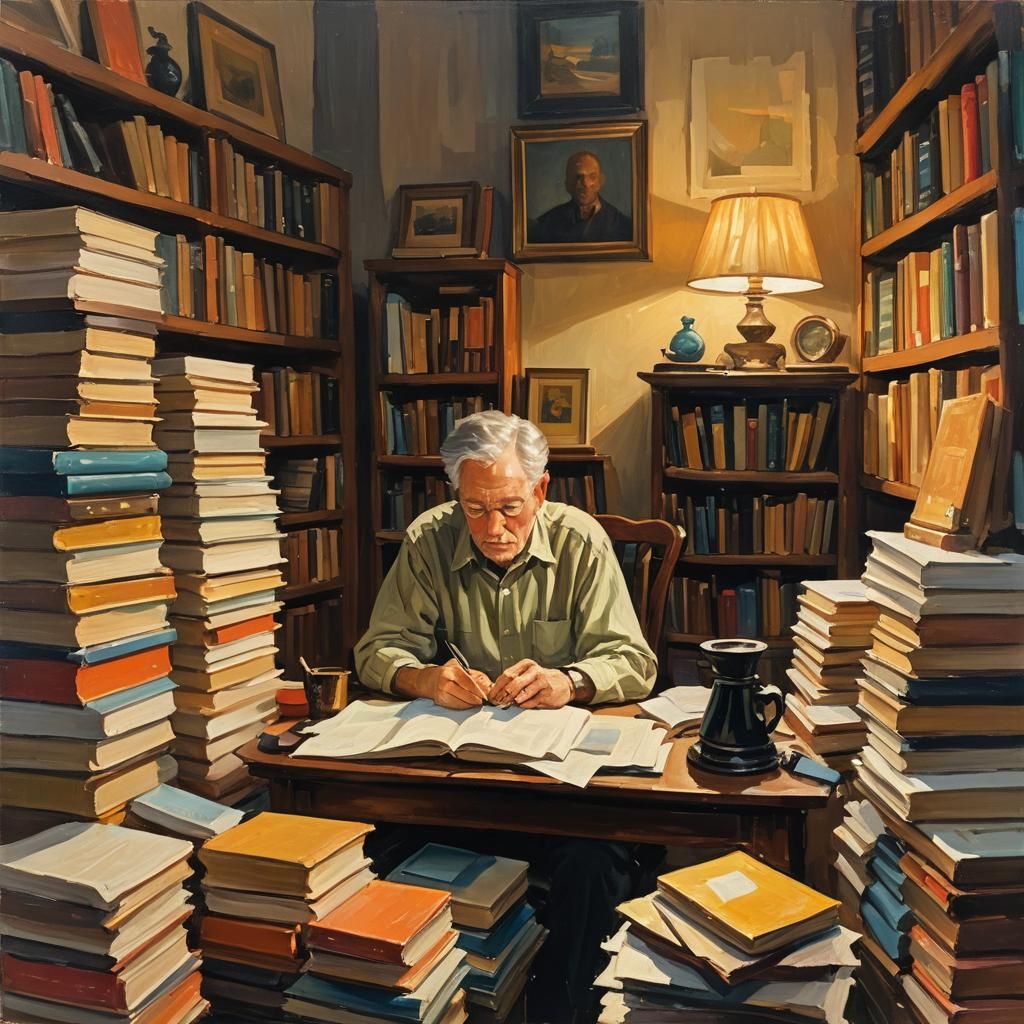 Recluse Reading: Whimsical Oil Painting in Gurney Style