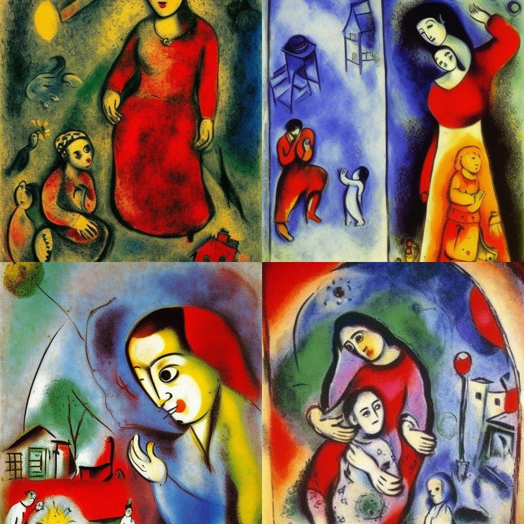 Touching Mother and Son Reunion in Chagall Style