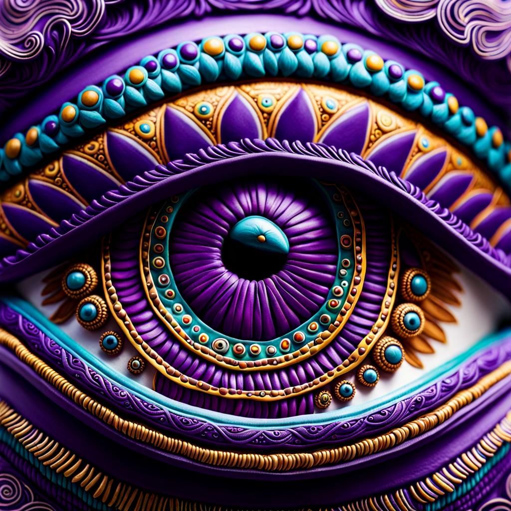 Ornate Purple Eye in Alebrije Art Style