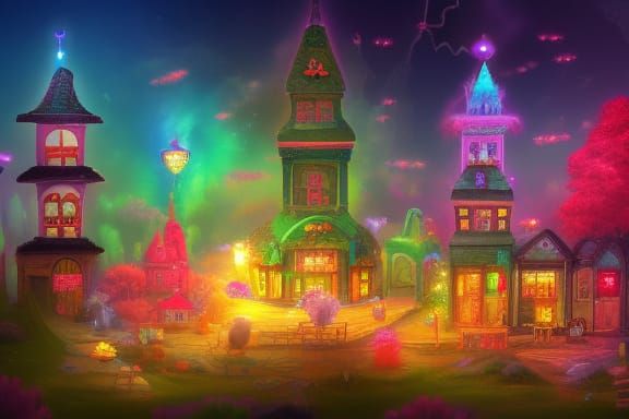 Glowing Fairy Town with Volumetric Lighting