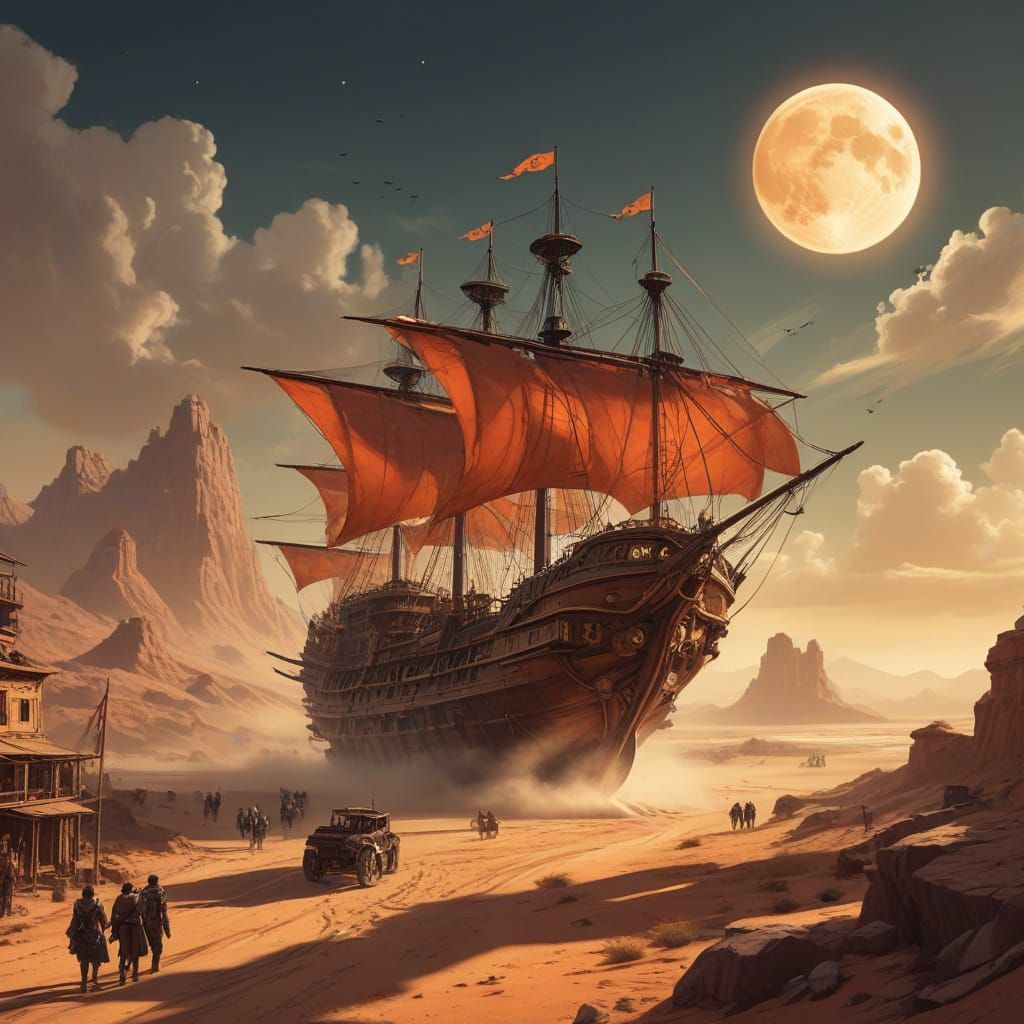 Steam-Powered Pirate Ship Soars Across Desert Metropolis