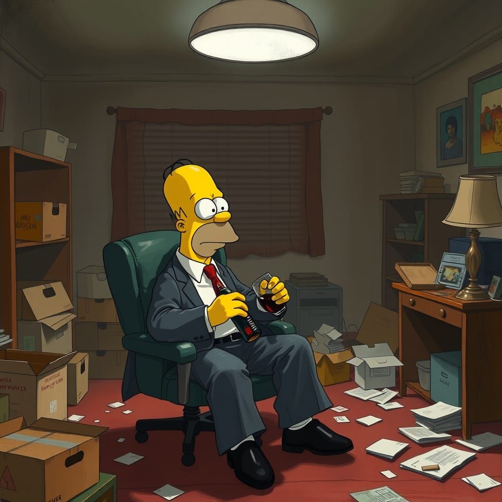 Homer Simpson's Despair in a Forgotten Office