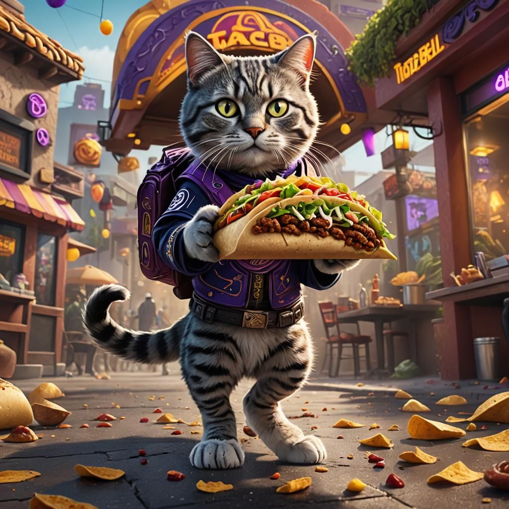 Cat Robbing Taco Bell: Detailed Matte Painting