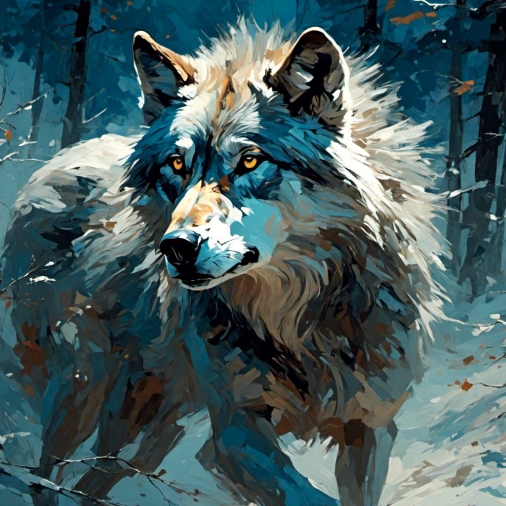 Wolf Pack at Night in Yellowstone: Painterly Style