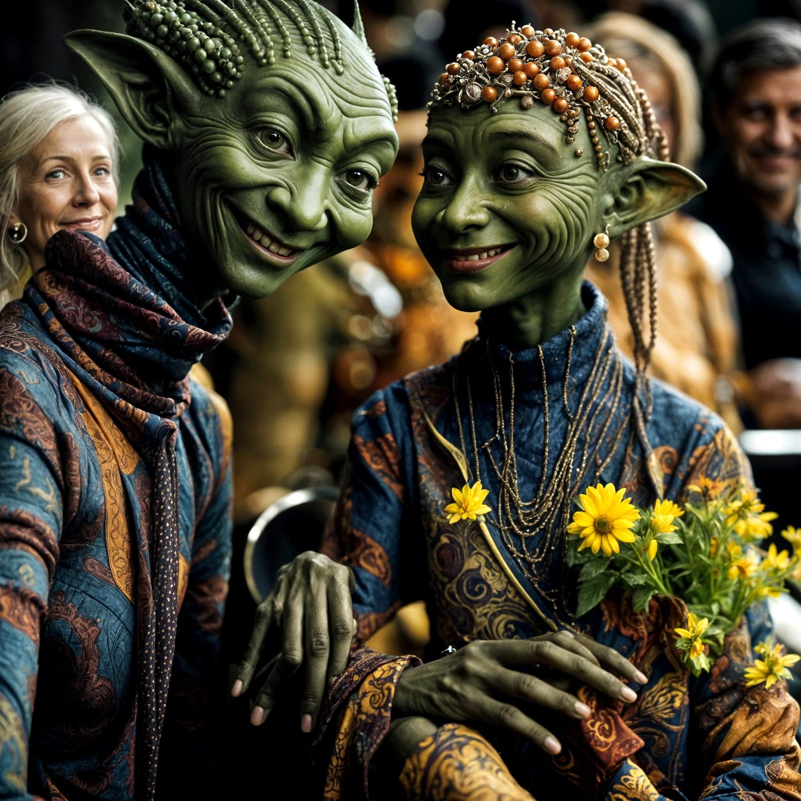 Surreal Restaurant Scene with Beautiful Aliens: Hyperrealist...