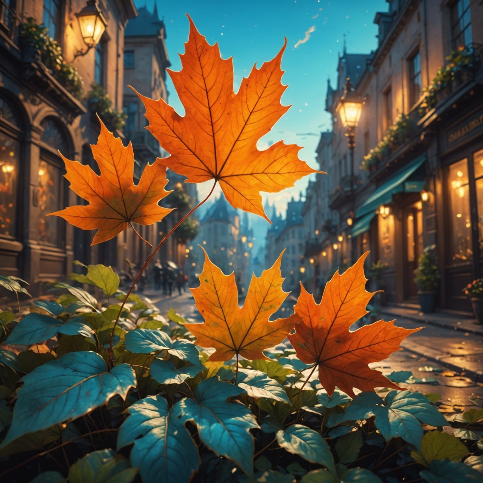 Leaf's Journey From Dawn to Twilight in Watercolor