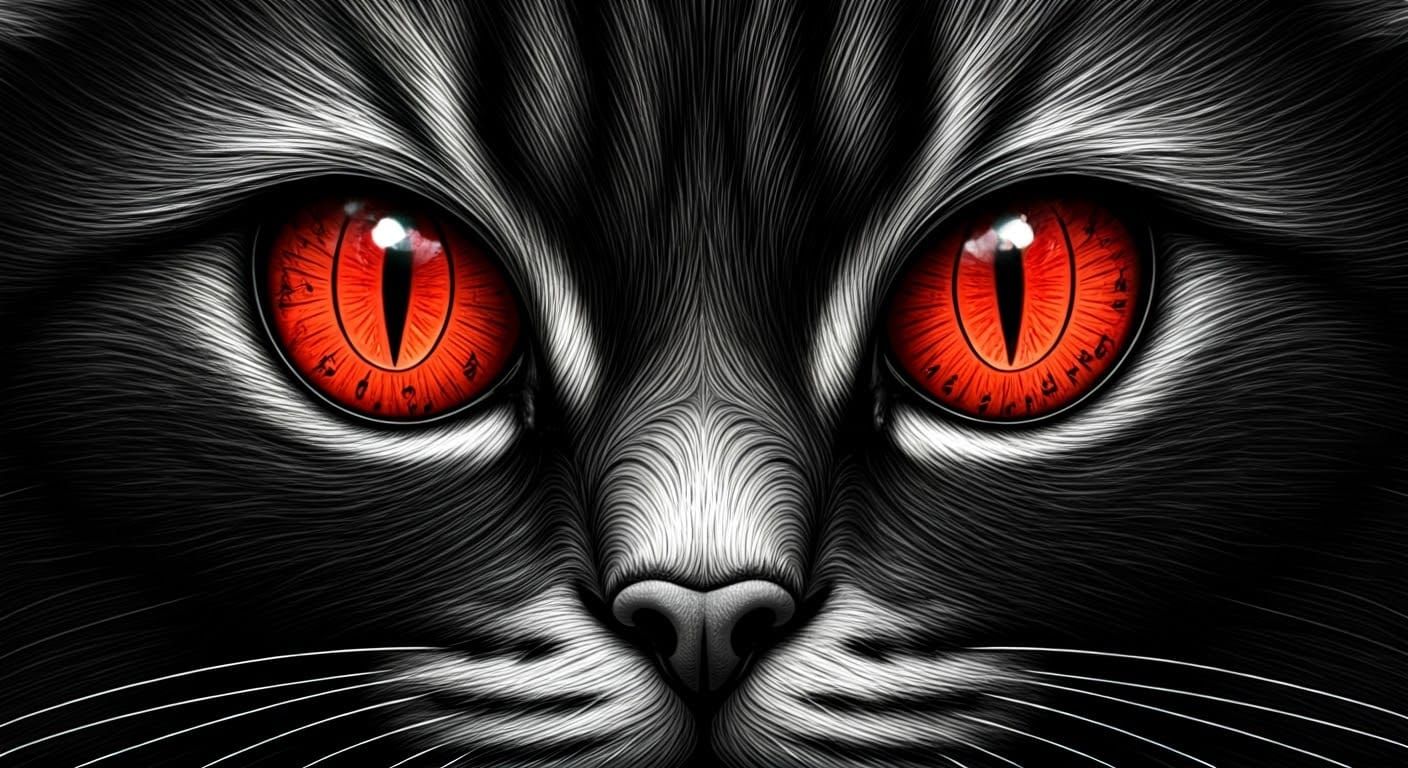 Gothic Black Cat Portrait with Musical Eyes