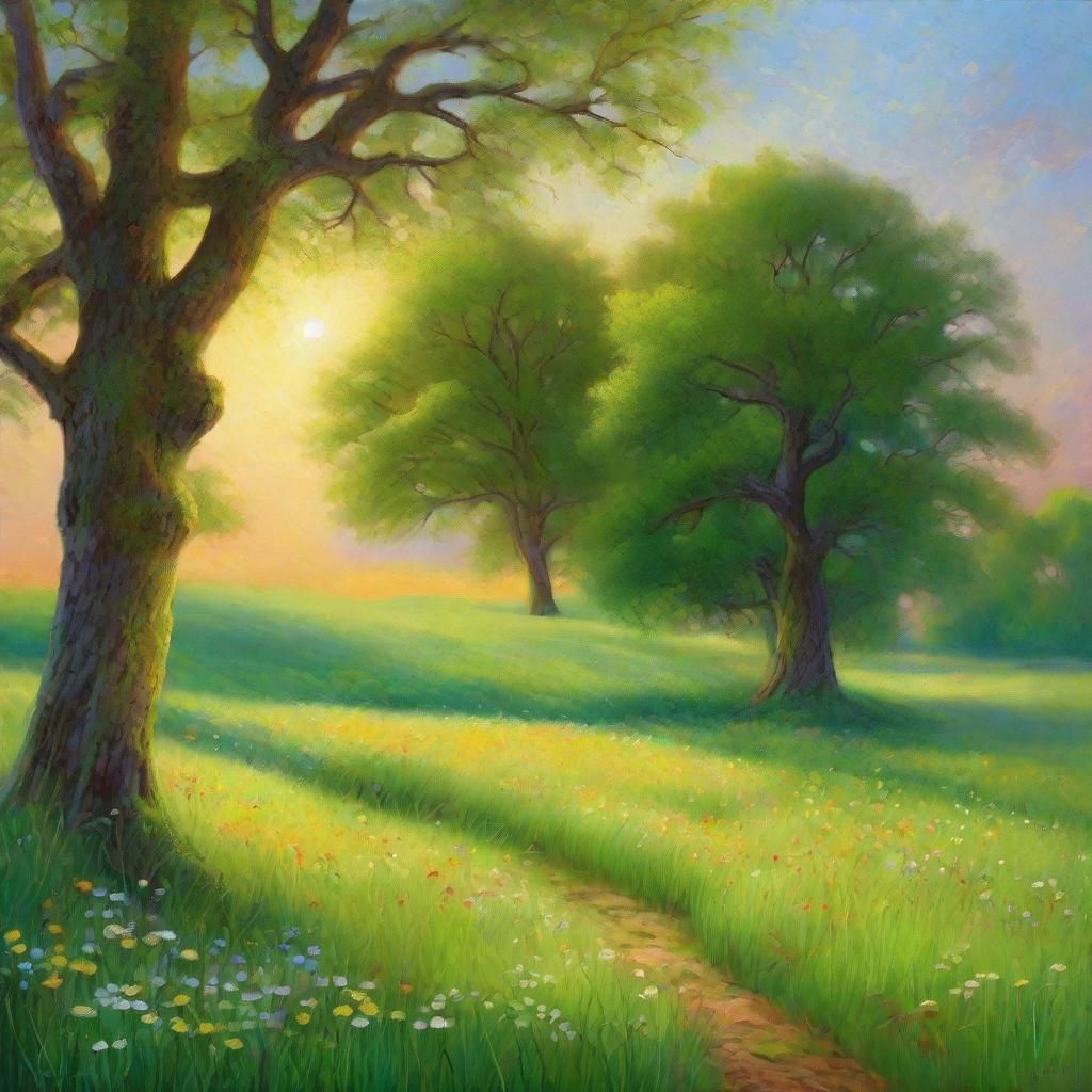 Neo-Impressionist Meadow Landscape with Wildflowers