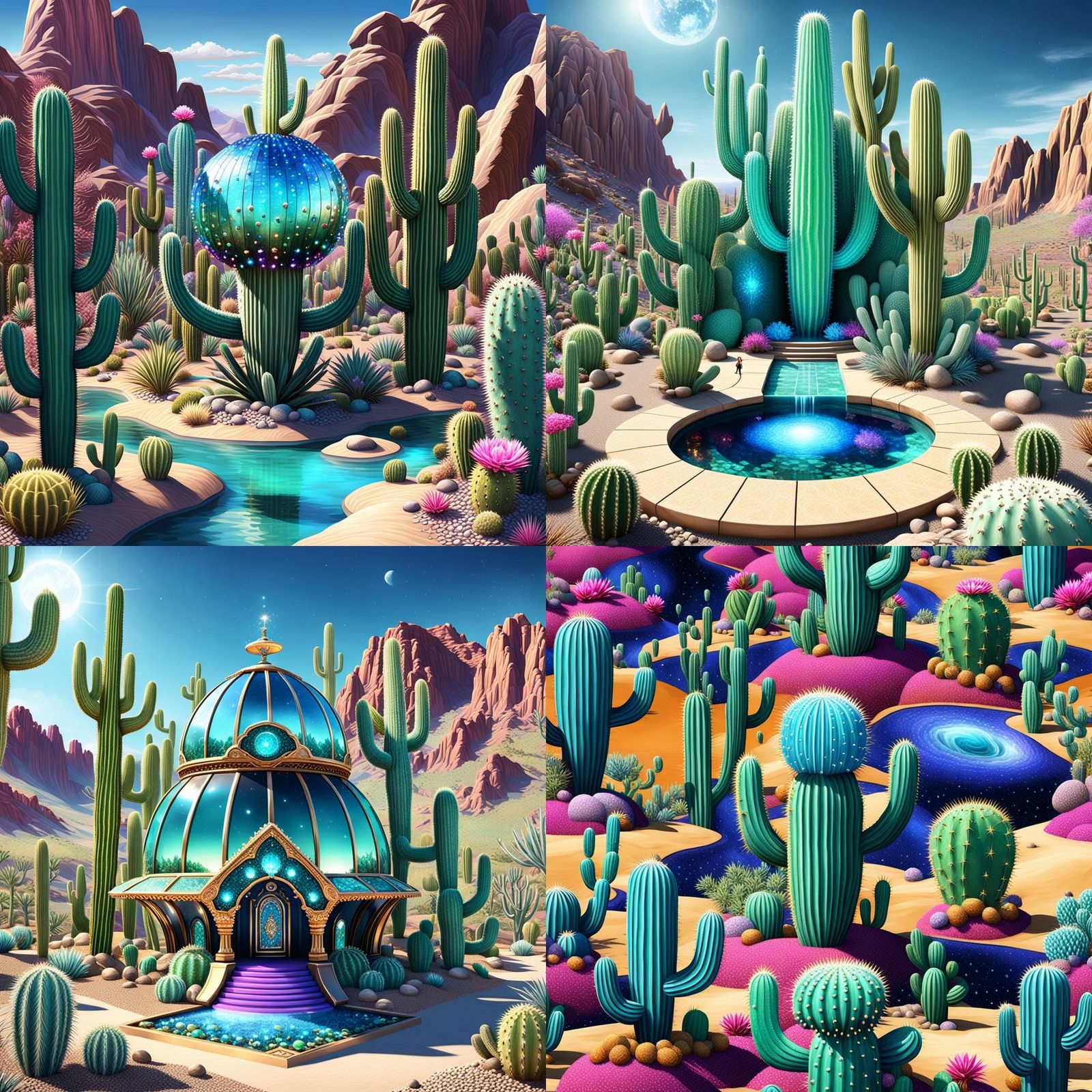 Bejeweled Galactic Oasis with Cactus Spring in 3D