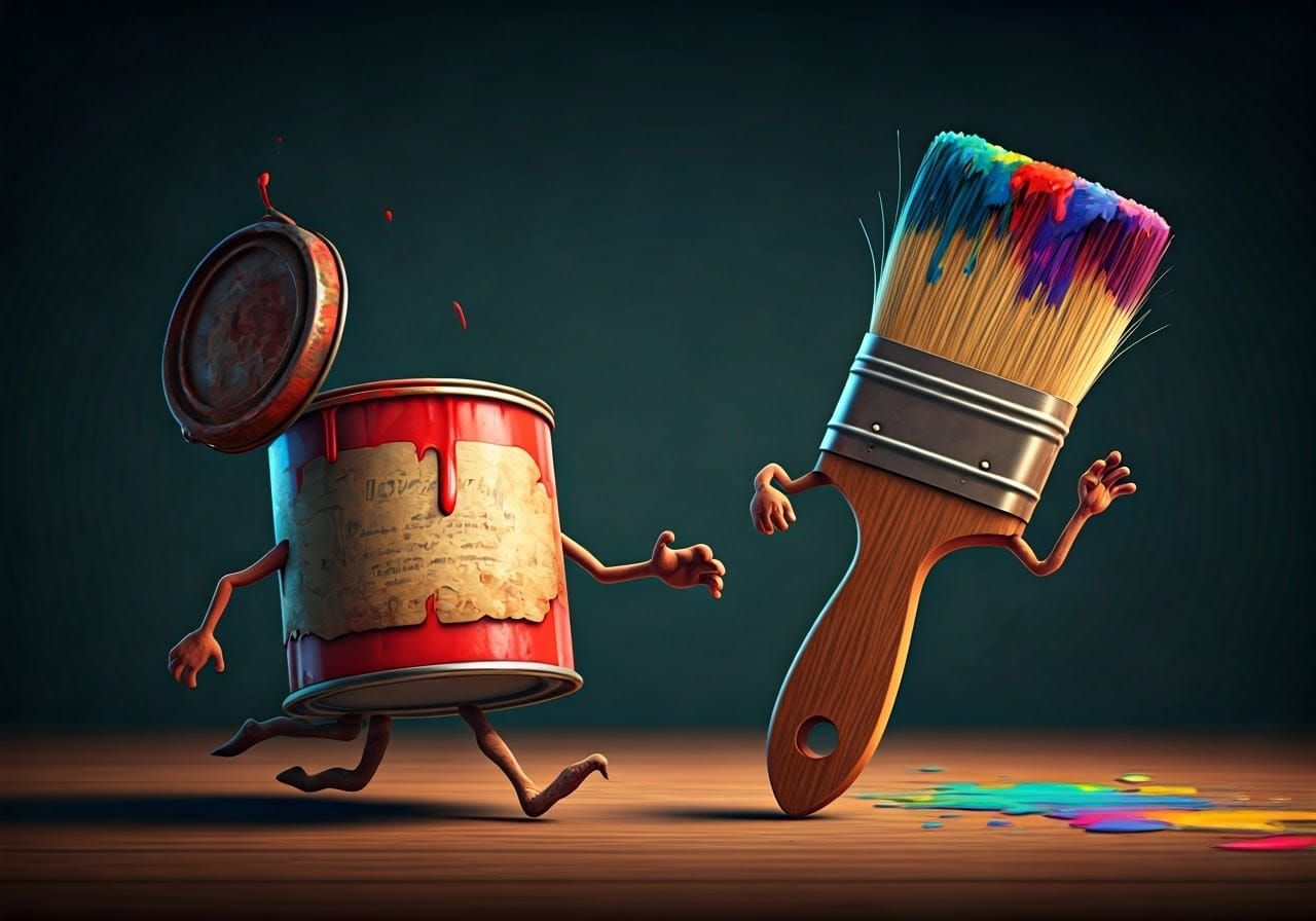 Whimsical Paint Tin Escapes Frenzied Paintbrush in Surreal C...