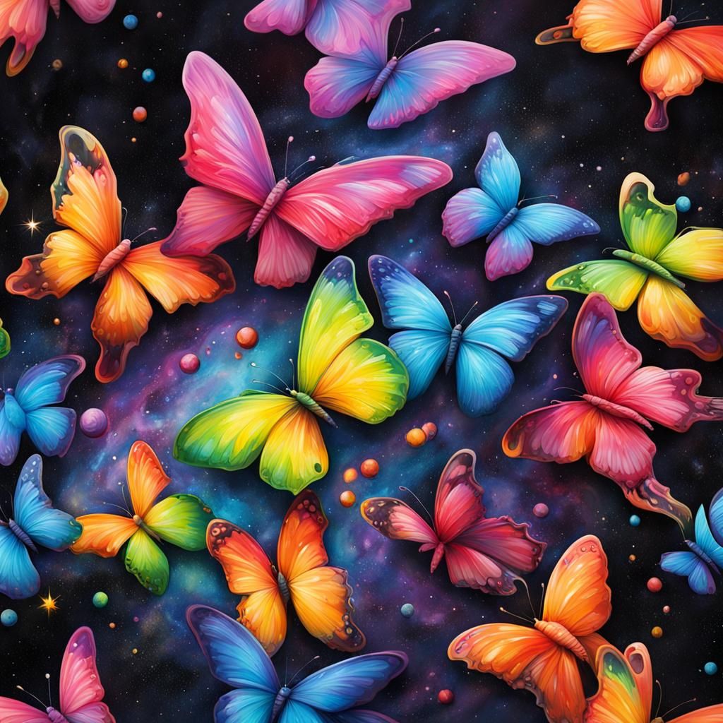 Rainbow Butterflies in Galaxy, Graffiti Art