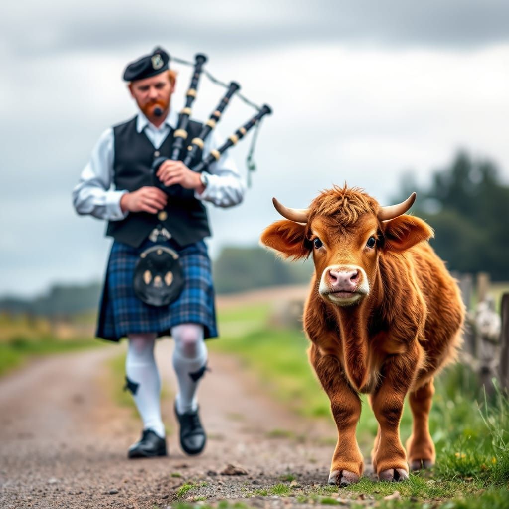 Highland Cow Enjoys Bagpipe Music