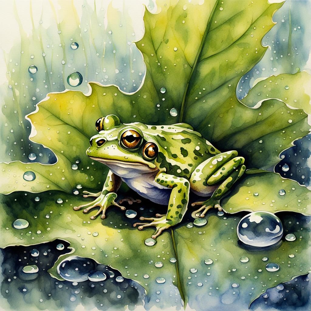 Cute Frog Hiding, Watercolor Painting