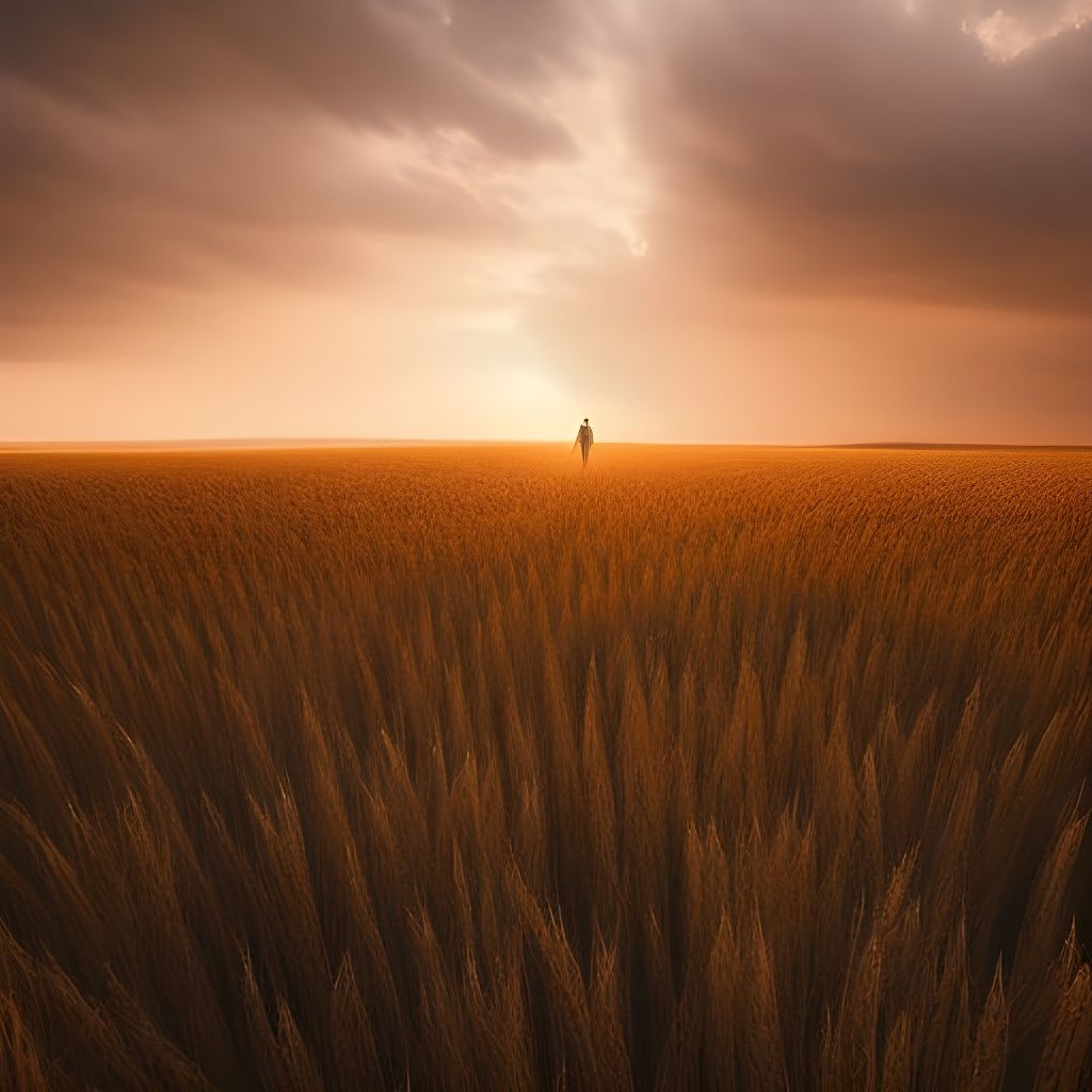 Woman in Wheat Field at Sunset: Fantasy Art