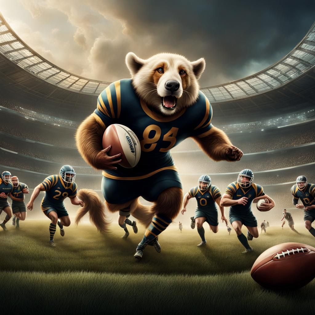 Anthropomorphic animals, playing rugby, Epic cinematic brilliant stunning intricate meticulously detailed dramatic atmos...