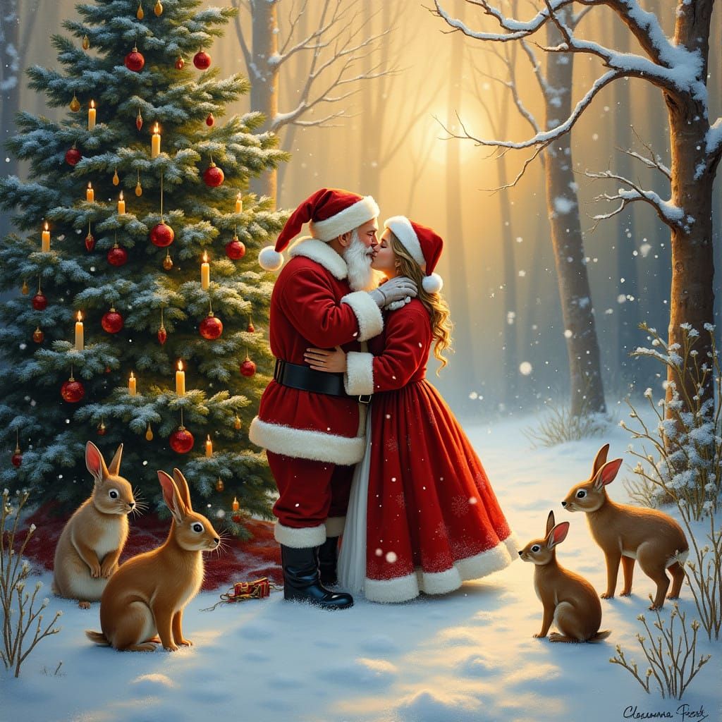 Intimate Christmas Scene in Warm Oil Painting Style