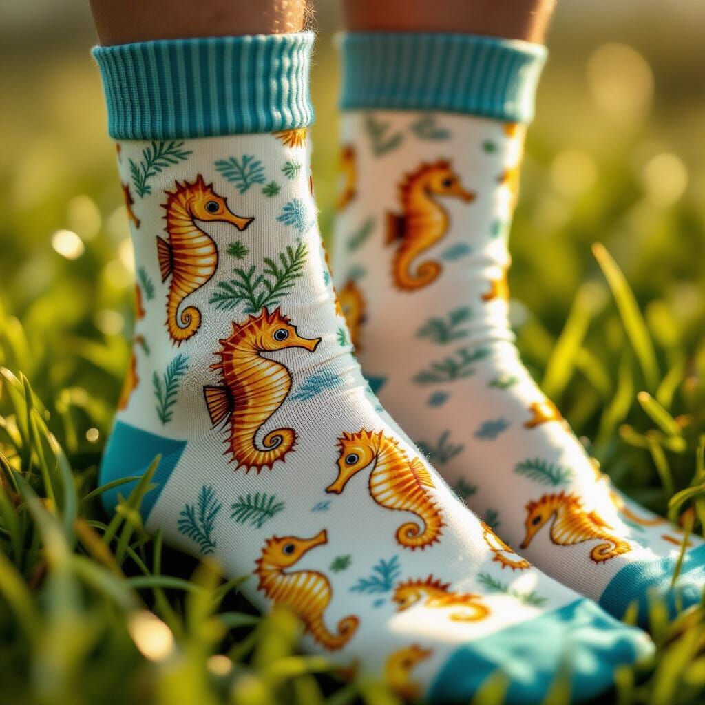 Macro Photograph of Seahorse Patterned Socks