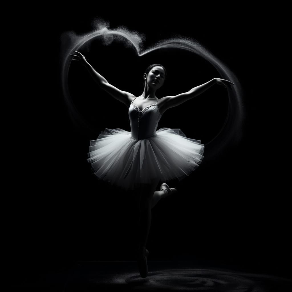 Dramatic Black and White Dancer Curves in Spotlight
