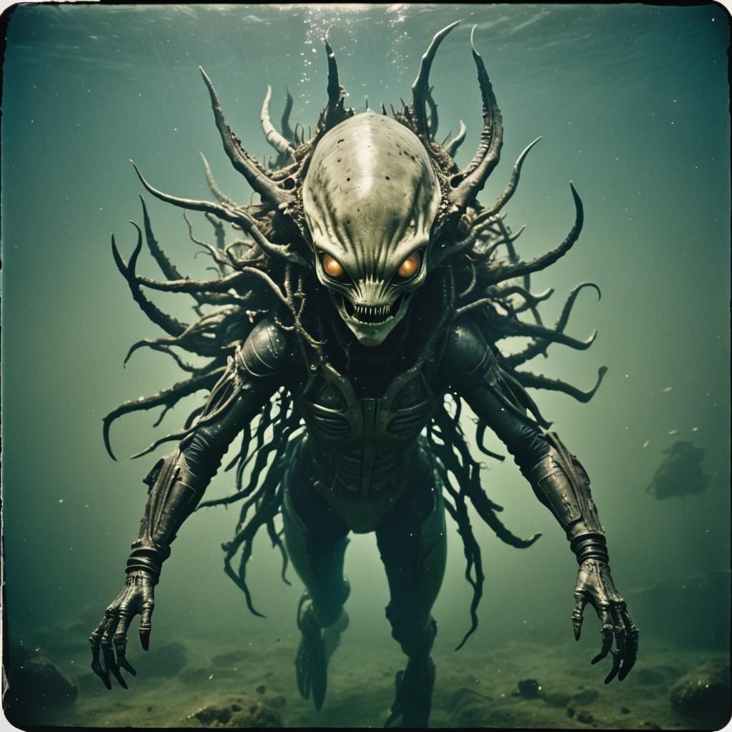 Mariana Trench Alien Queen in Polaroid Style