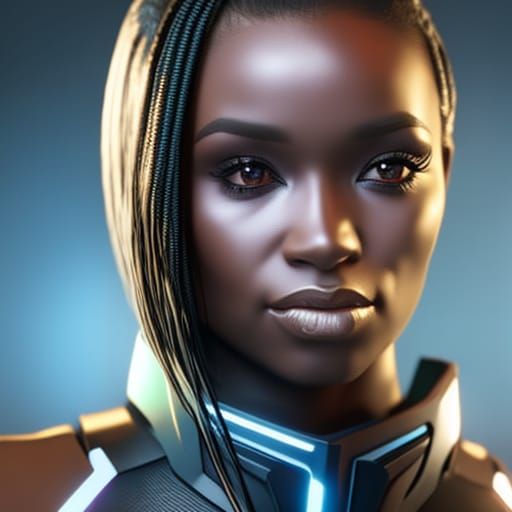 Caribbean Cyberpunk Woman Portrait in Photorealistic Detail