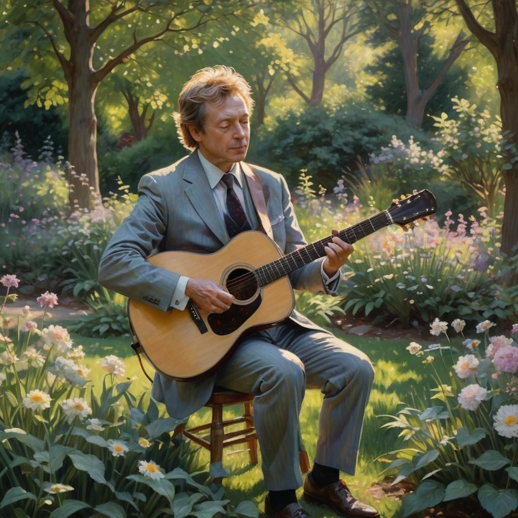 Man with Guitar in Impressionist Style