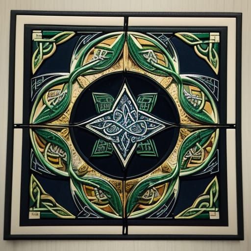 Ornate Celtic Fabric Tile in Ancient Blue and Grey Tartan