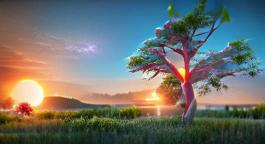 Summer Sunrise Illuminates a Detailed Tree