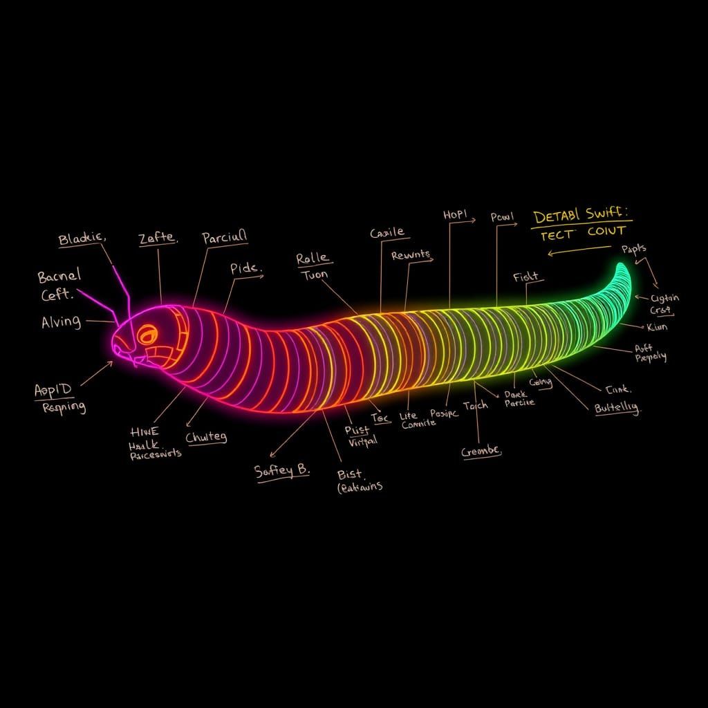 Neon Technical Drawing of the Stripe Worm