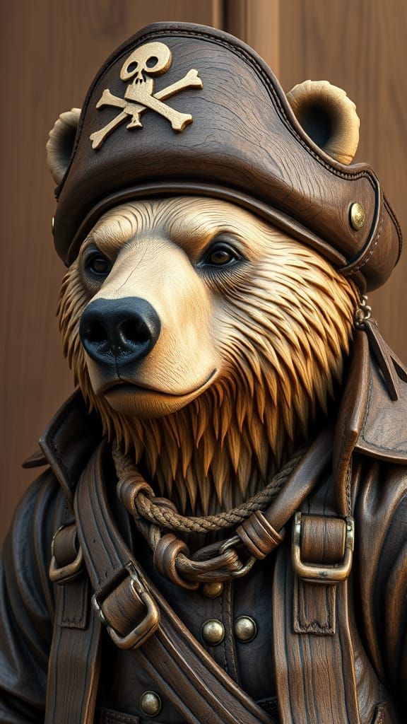 Pirate Polar Bear Statue in Realism Style