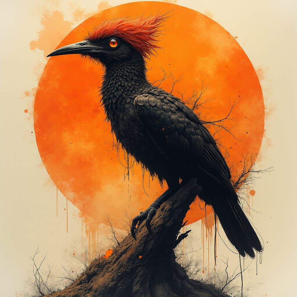 A woodpecker, in jagged form.