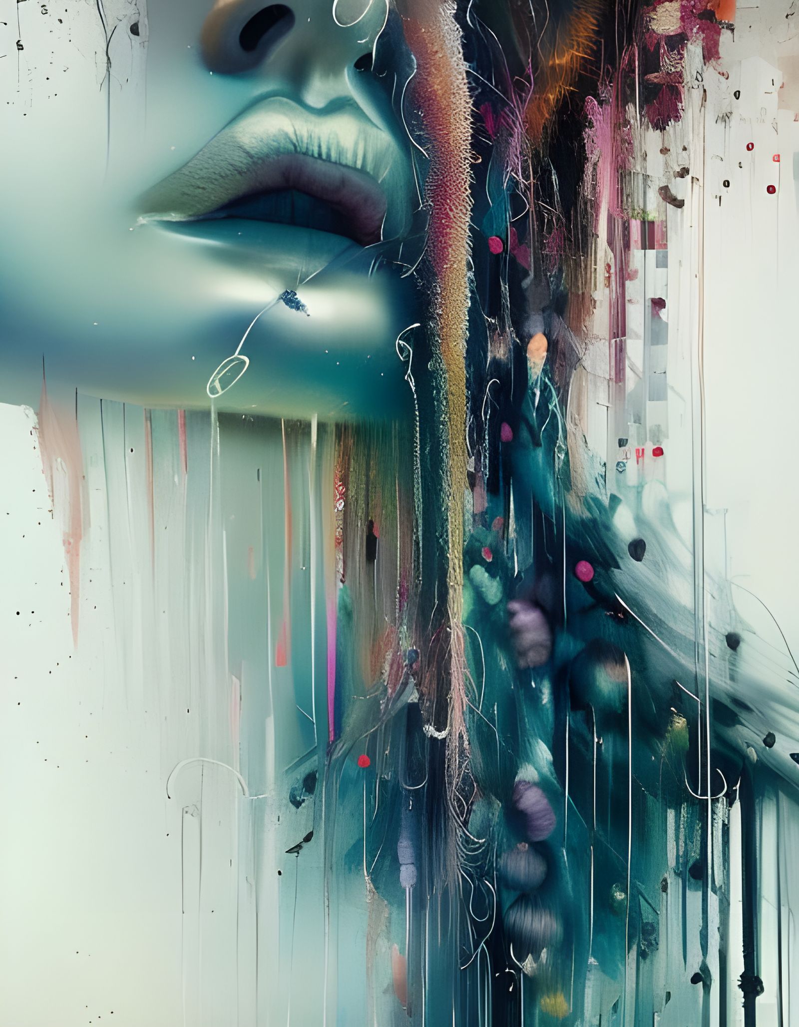 Laughing Lips in Purple Rain: Hyperrealistic Digital Art