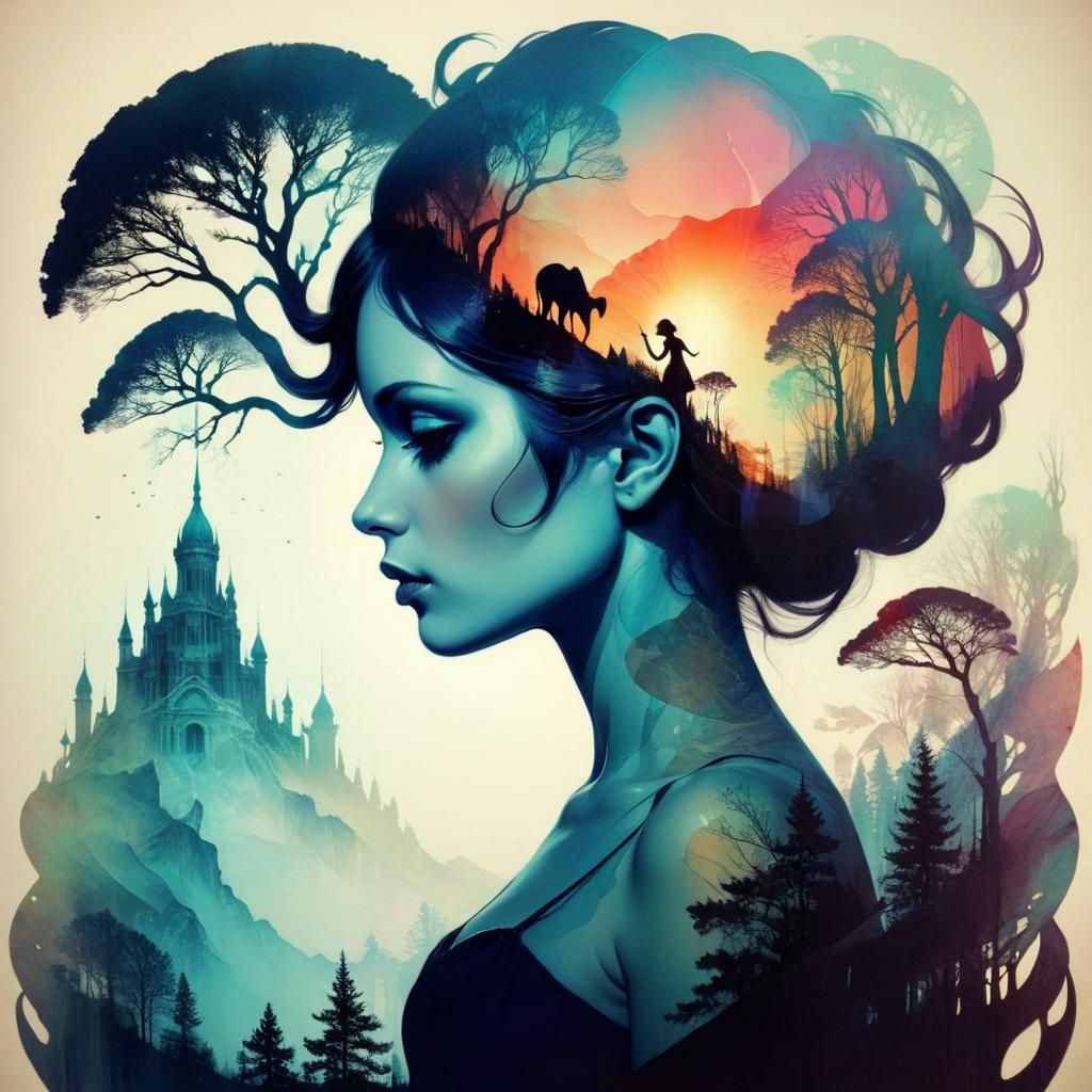 Surreal Double Exposure Silhouette Art Collage