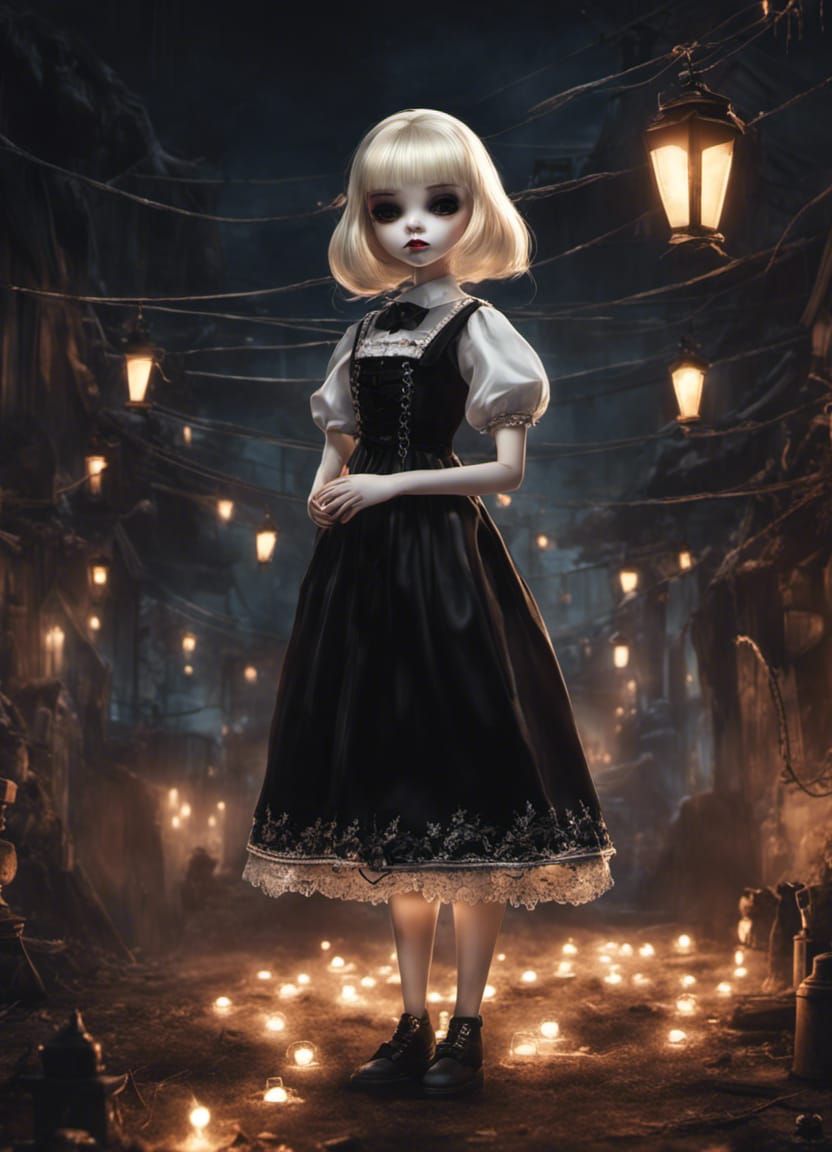 Creepy Possessed Doll in Dark Graffiti Art Style