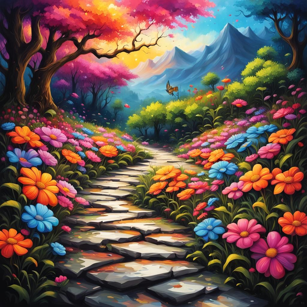 Colorful Nature Path in Graffiti Art Style