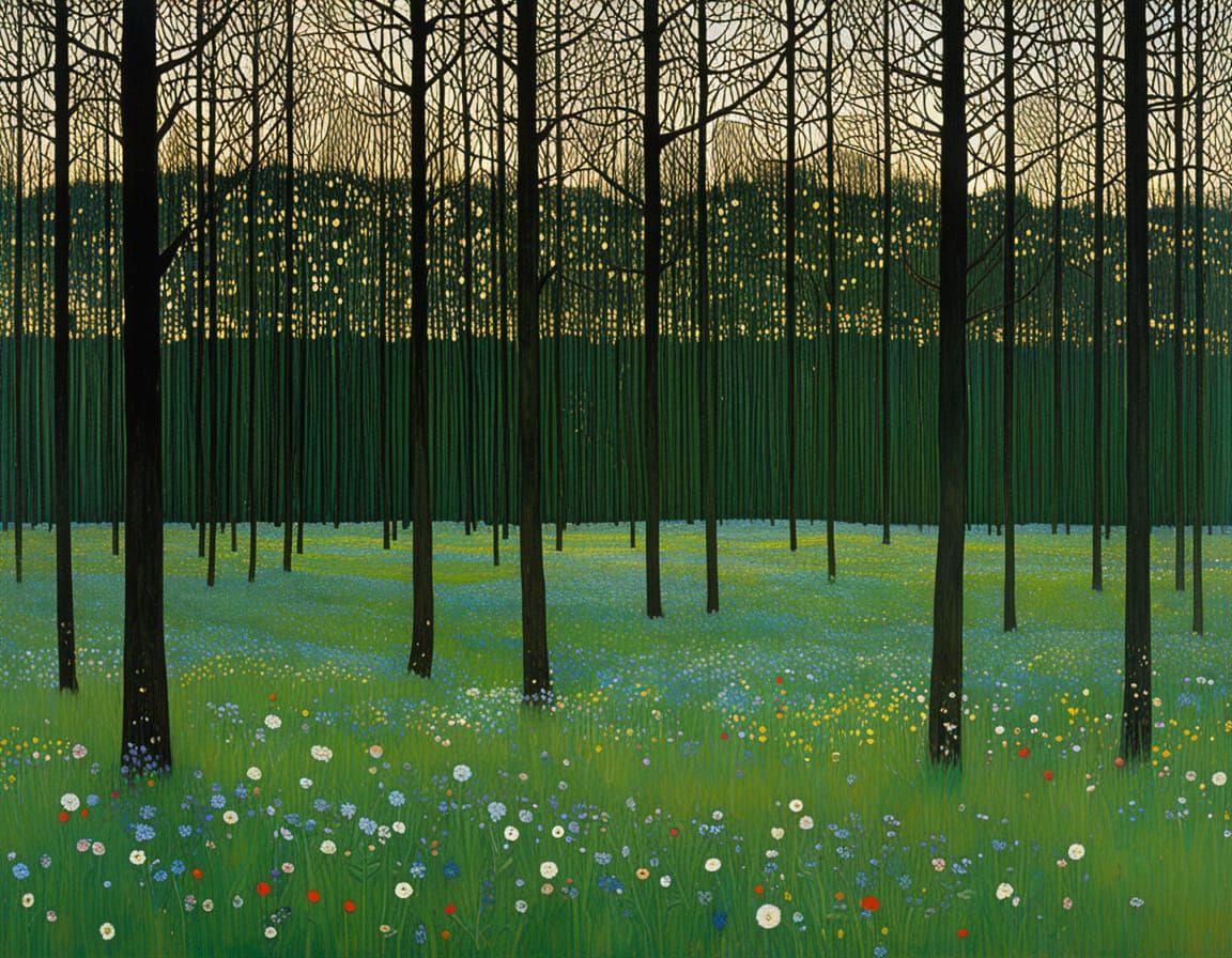Spring Enchants Morning Forest Meadow in Vibrant, Impasto St...