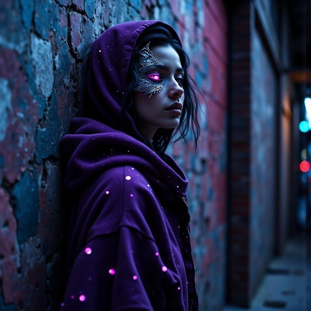 Ethereal Goddess Leans Against Urban Backdrop in Hyper-Reali...