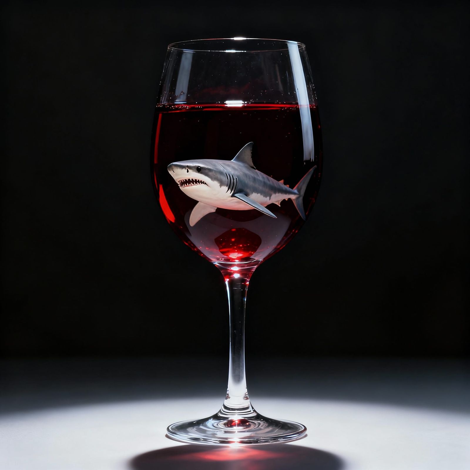 Shark in Wine Glass Hyperrealistic Cinematic Lighting