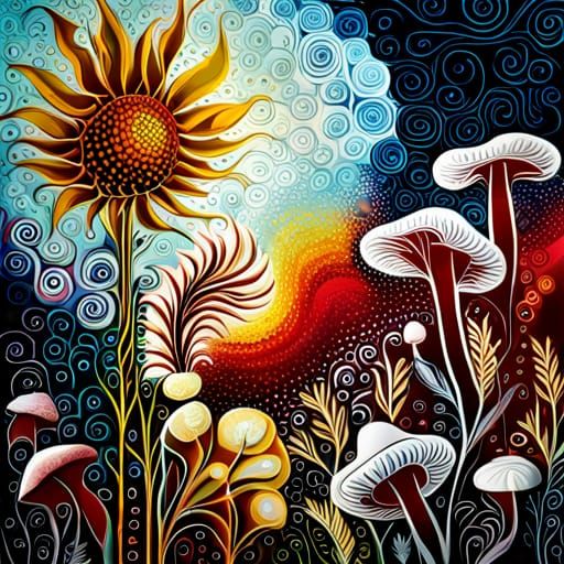 Colorful Abstract Flowers Mixed Media Fantasy Art