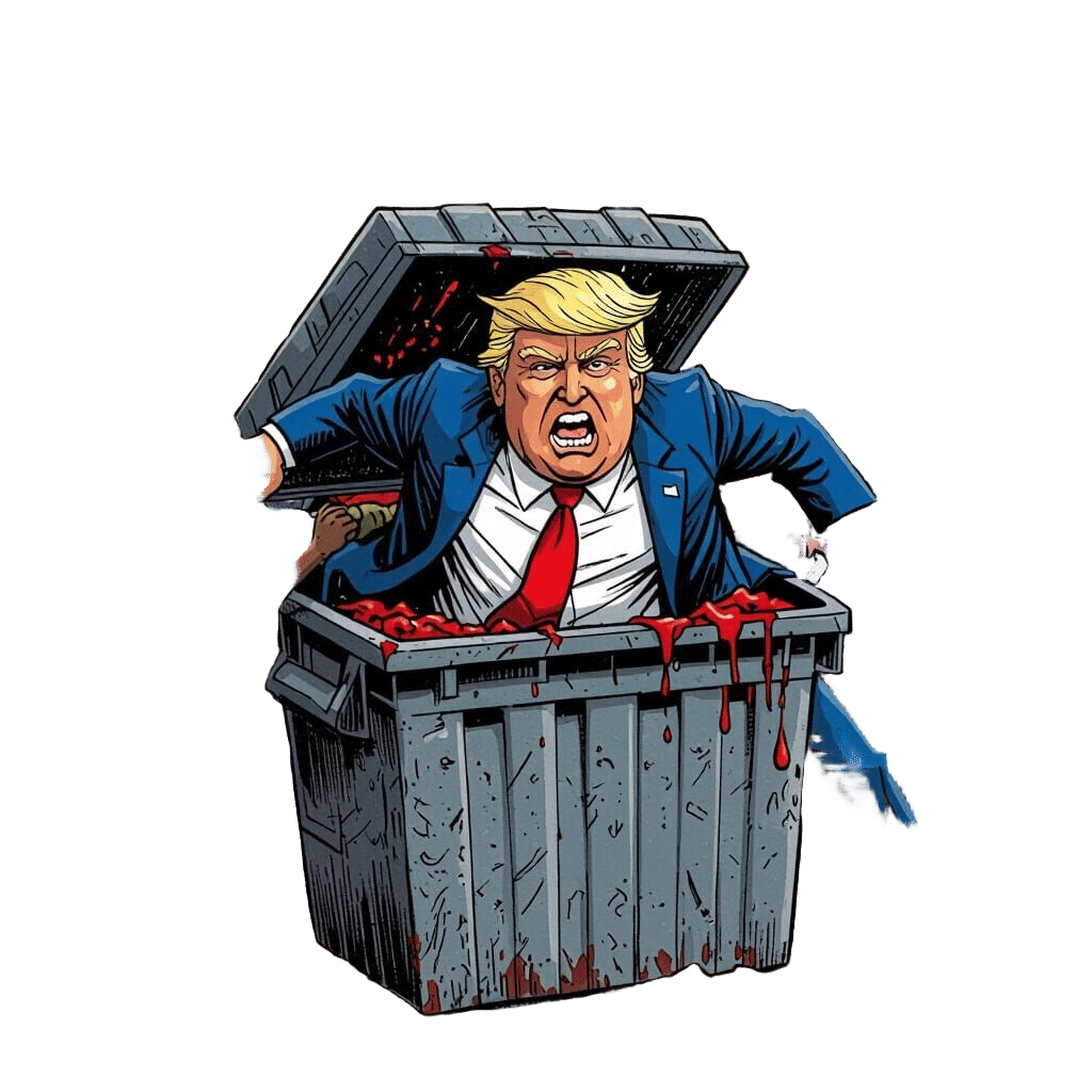 Caricature: Trump Dumpster Dive by Angry Mob