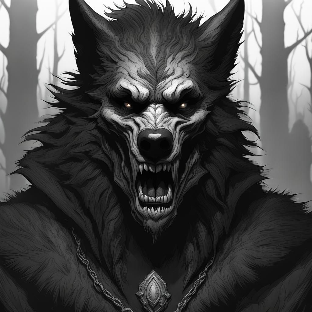Gothic Werewolf Portrait in Black and White