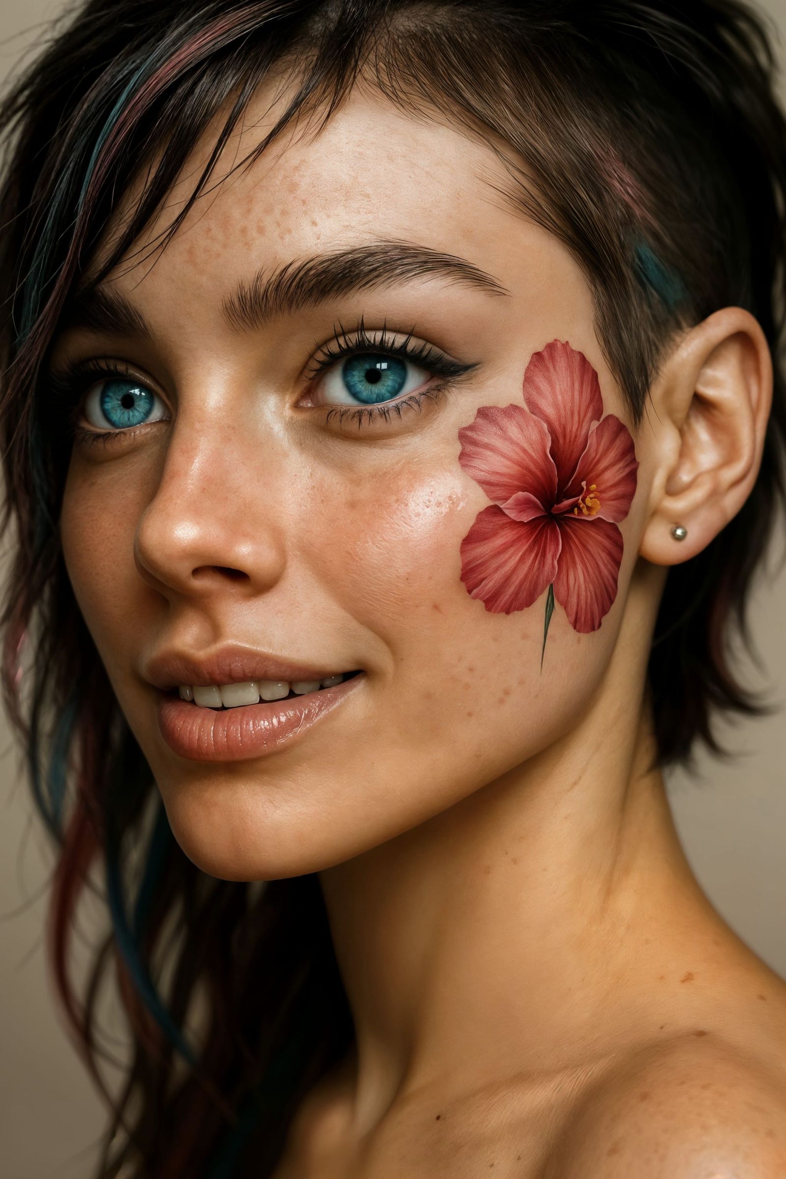 Hyperrealistic Portrait of a Girl with Turquoise Eyes
