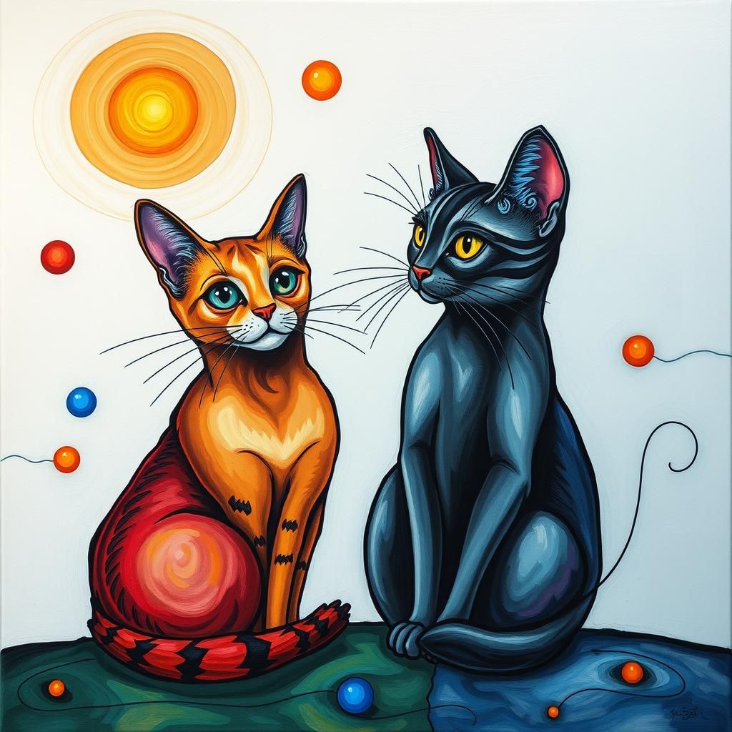 Surreal Cats in Melting Landscape, Dali Style