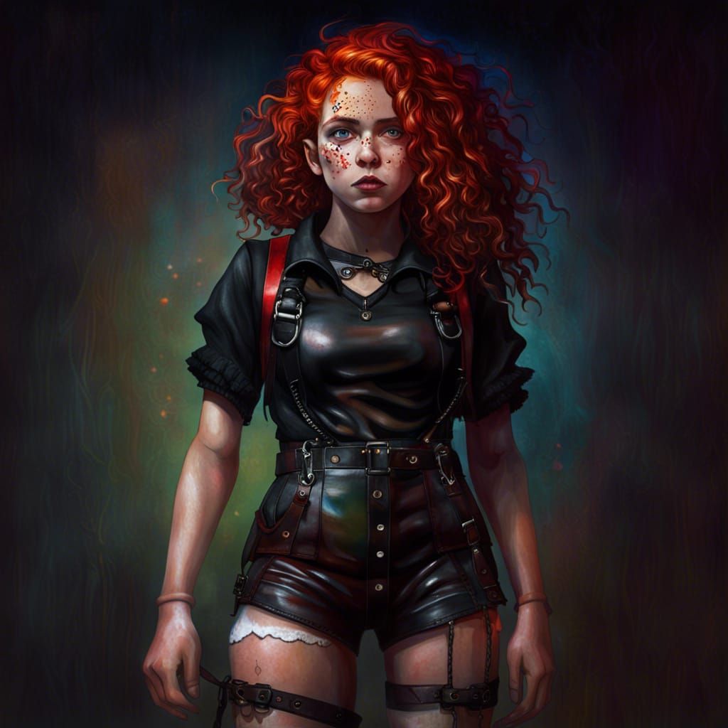 Gothic Teen Witch with Red Hair in Hyperrealistic Art