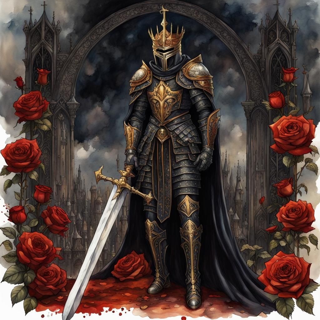 High Gothic Knight with Claymore in Watercolor Art