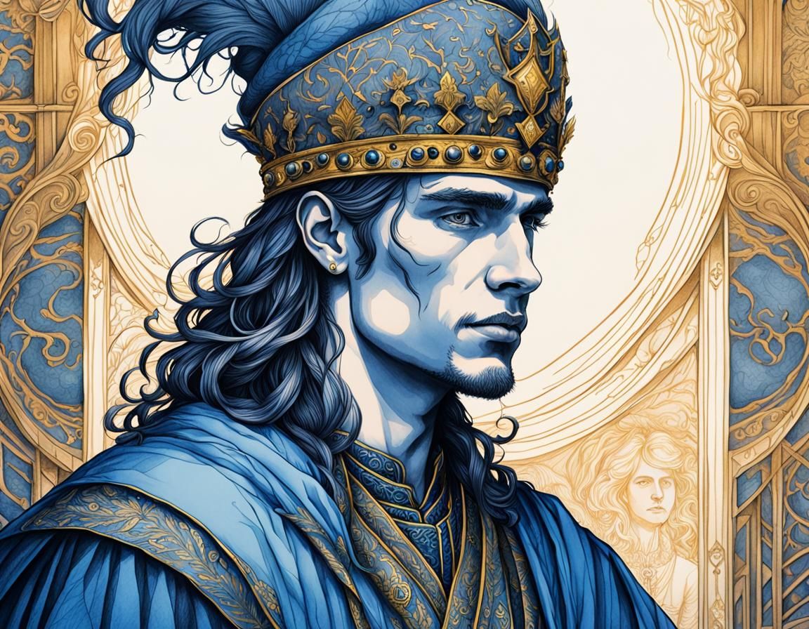 Fantasy Royal Portrait in Ink Drawing Style