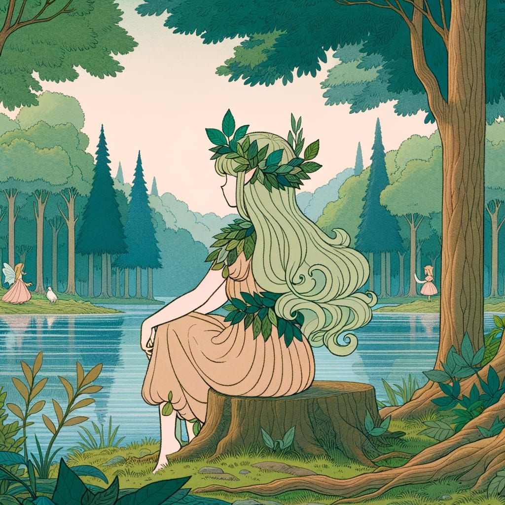 Whimsical Fairy in Enchanted Forest: Japanese Animation Styl...
