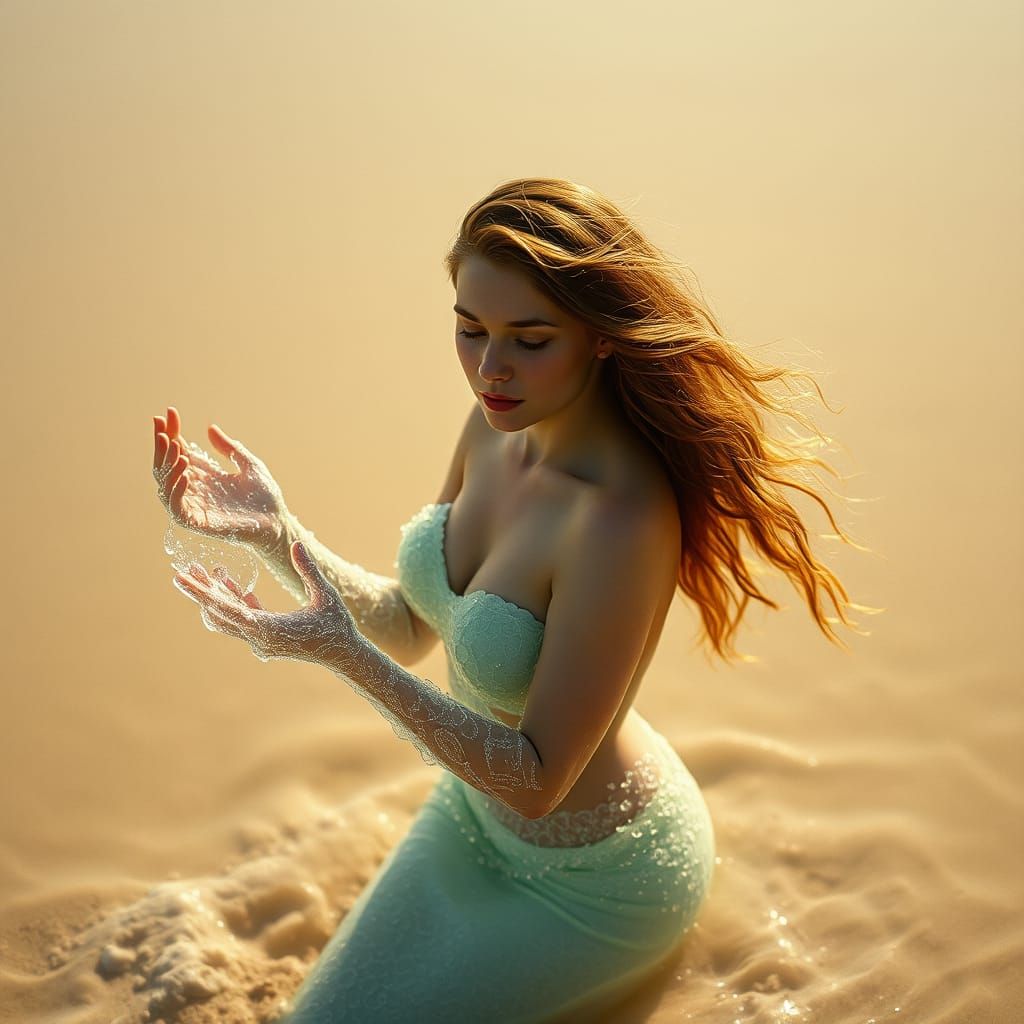 Translucent Mermaid Glistens on Sun-Kissed Beach in Cinemati...