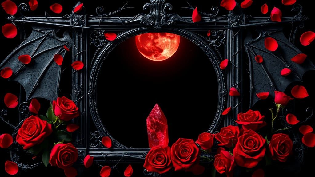 Gothic Frame with Roses and Crimson Velvet